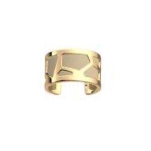 Les Georgettes Girafe Gold Tone Reversible White Cream Leather Cuff Ring